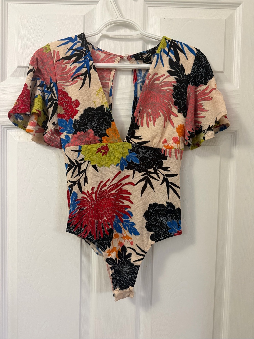 Floral V-Neck Flutter Sleeve Bodysuit - Multicolor